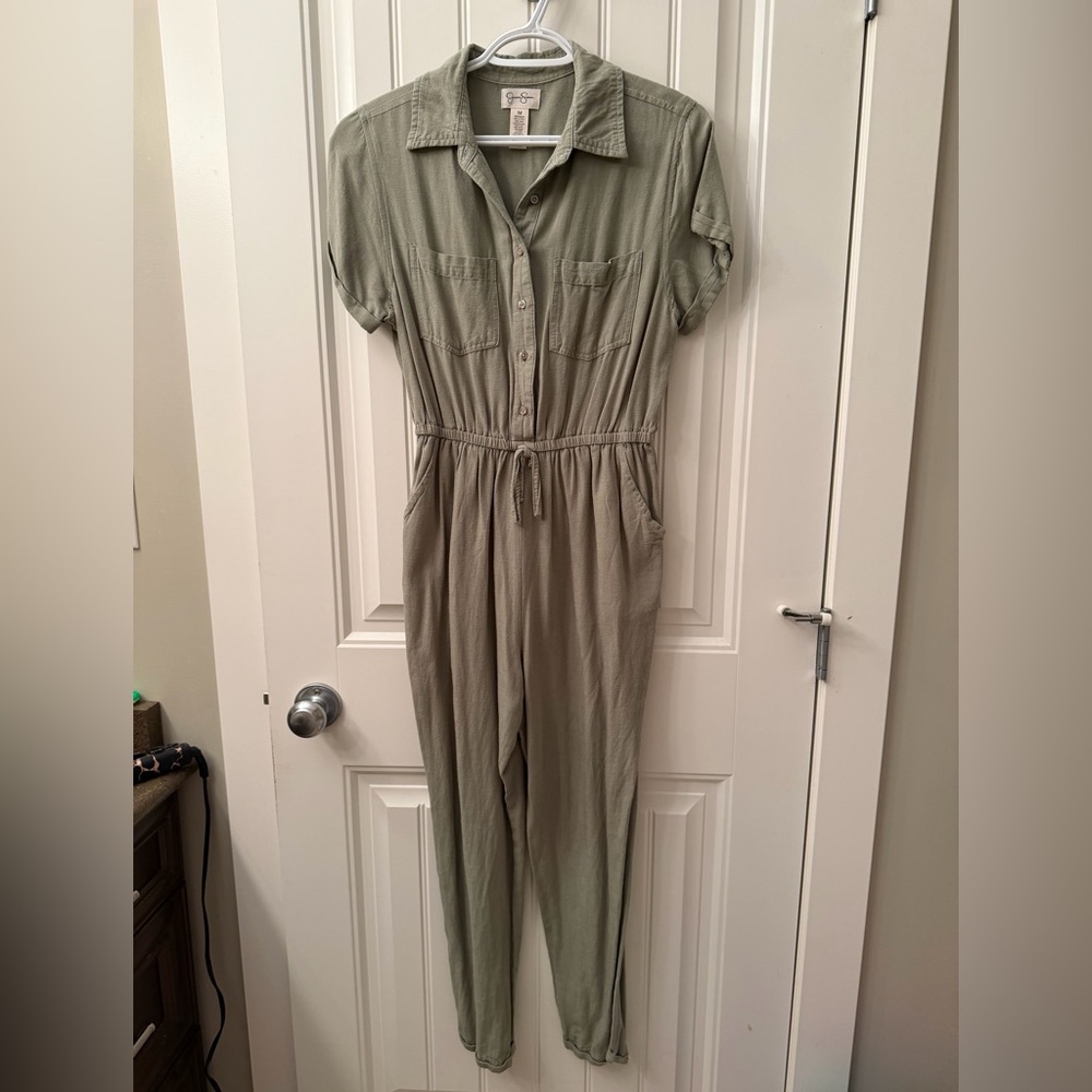 Jessica Simpson Olive Green Linen Blend Jumpsuit